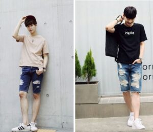 Quần Short Phối Áo Thun Basic cho nam gầy thấp