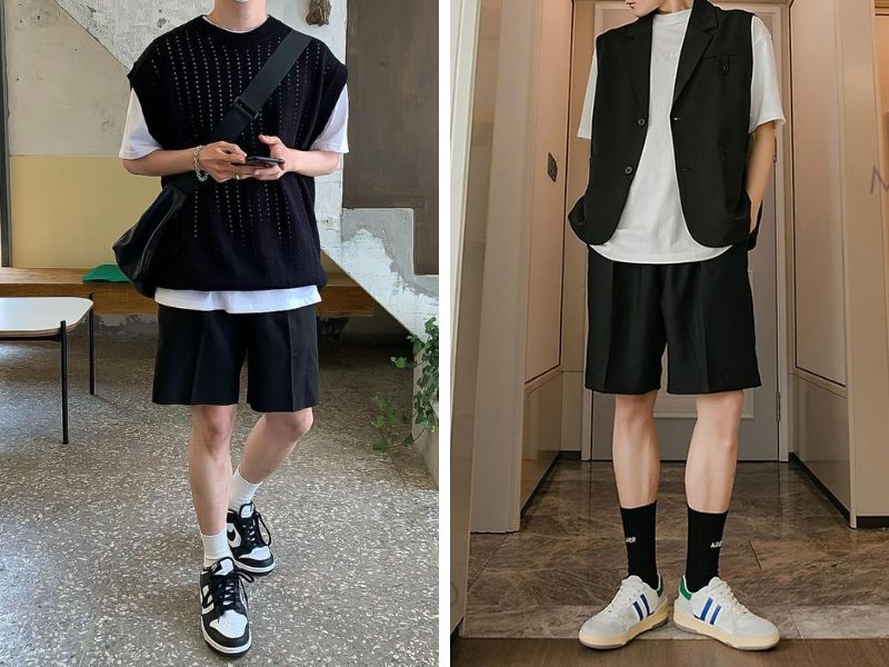 Gile Phối Áo Thun Và Quần Short Cho Nam Gầy Thấp