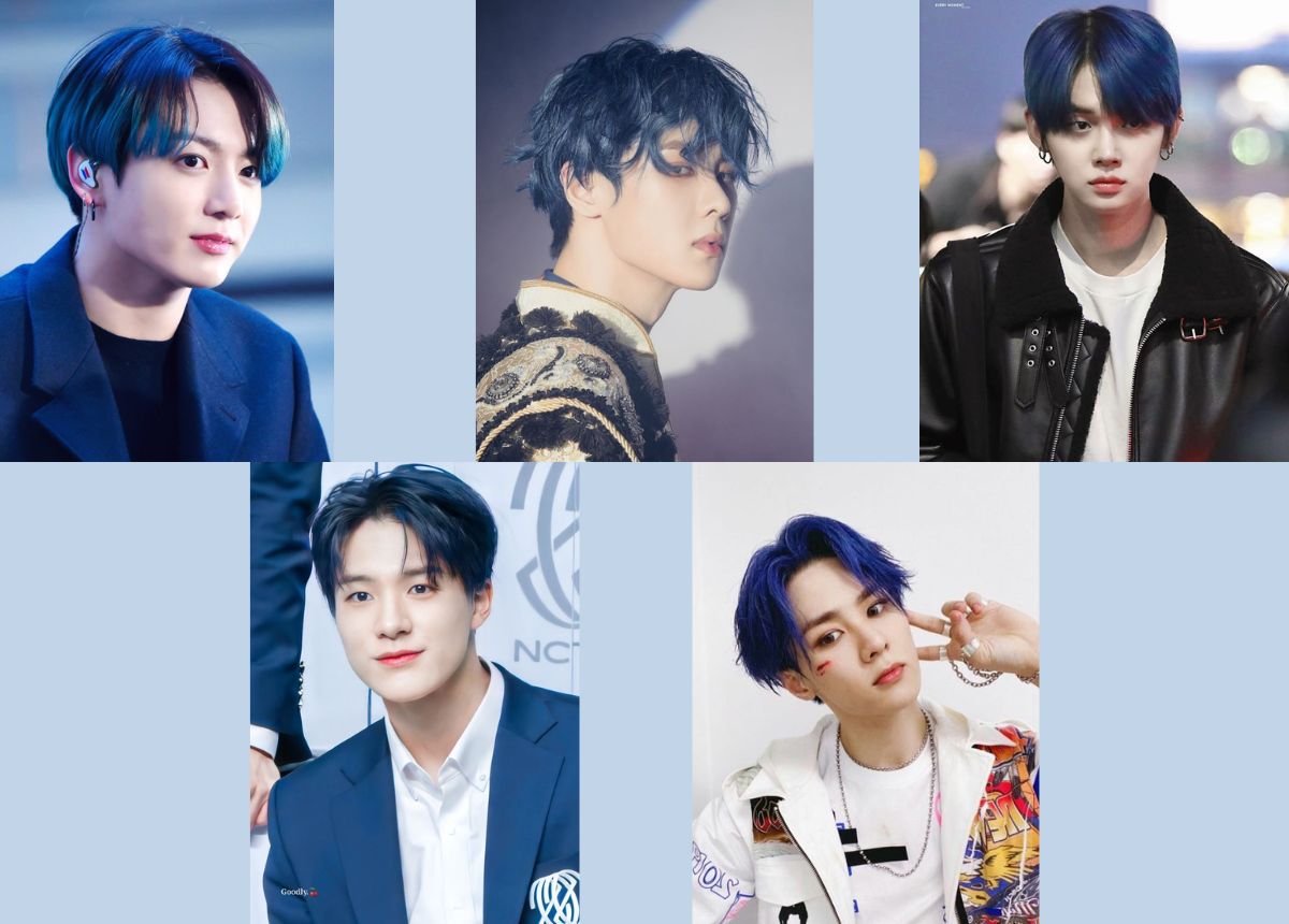 Tóc Side Part nhuộm xanh dương rất được các idol Kpop yêu thích