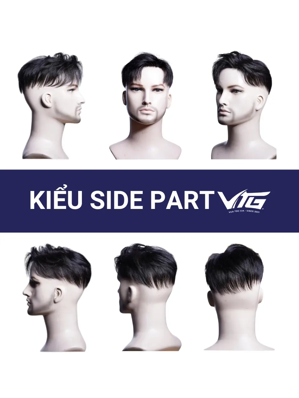 Tóc giả Side Part nam có đường ngôi lệch rõ ràng và phần tóc đỉnh được giữ đủ dài để tạo kiểu