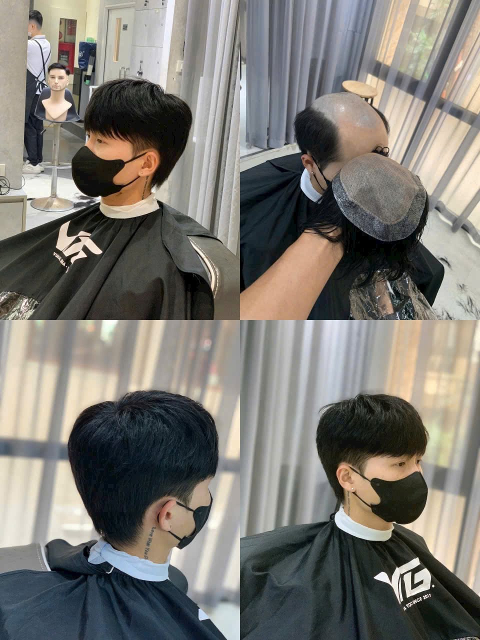 Master Stylist thực hiện cắt tạo mẫu tóc giả nam tại trung tâm trước khi hoàn thiện cho khách hàng tại nhà